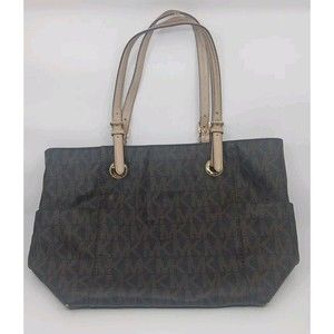 Michael Kors Jet Set MK Logo Brown Leather Tote Bag Purse